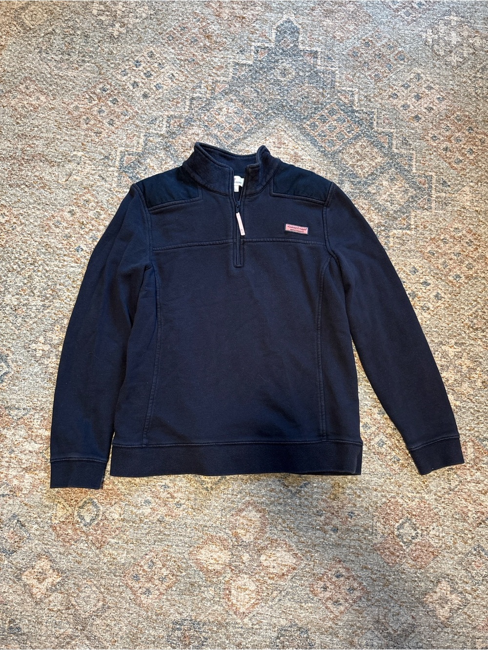 Vineyard Vines Navy Half-Zip Sweater with Pink Logo Tab